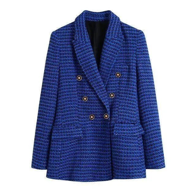 Dark Blue Tweed Blazer Women - Casual - Plaid - Tweed Blazer - LeStyleParfait