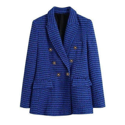 Dark Blue Tweed Blazer Women - Casual - Plaid - Tweed Blazer - LeStyleParfait