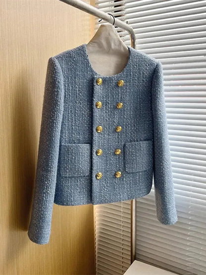 Double Breasted Women Cropped Tweed Jacket - Tweed Blazer - LeStyleParfait