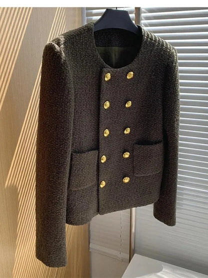 Double Breasted Women Cropped Tweed Jacket - Tweed Blazer - LeStyleParfait