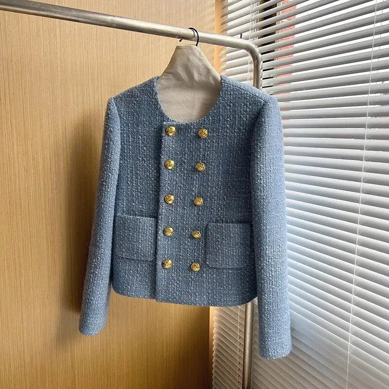 Double Breasted Women Cropped Tweed Jacket - Tweed Blazer - LeStyleParfait