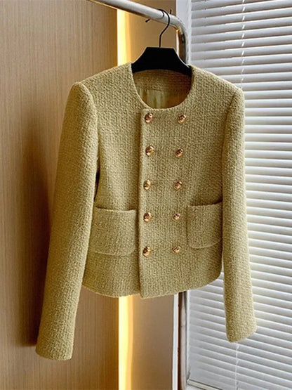 Double Breasted Women Cropped Tweed Jacket - Tweed Blazer - LeStyleParfait