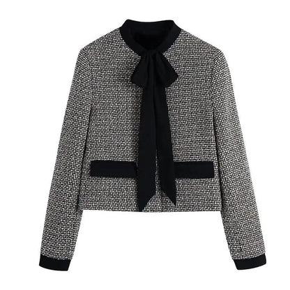 Elegant Bow Tied Women Tweed Jacket - Tweed Jacket - LeStyleParfait