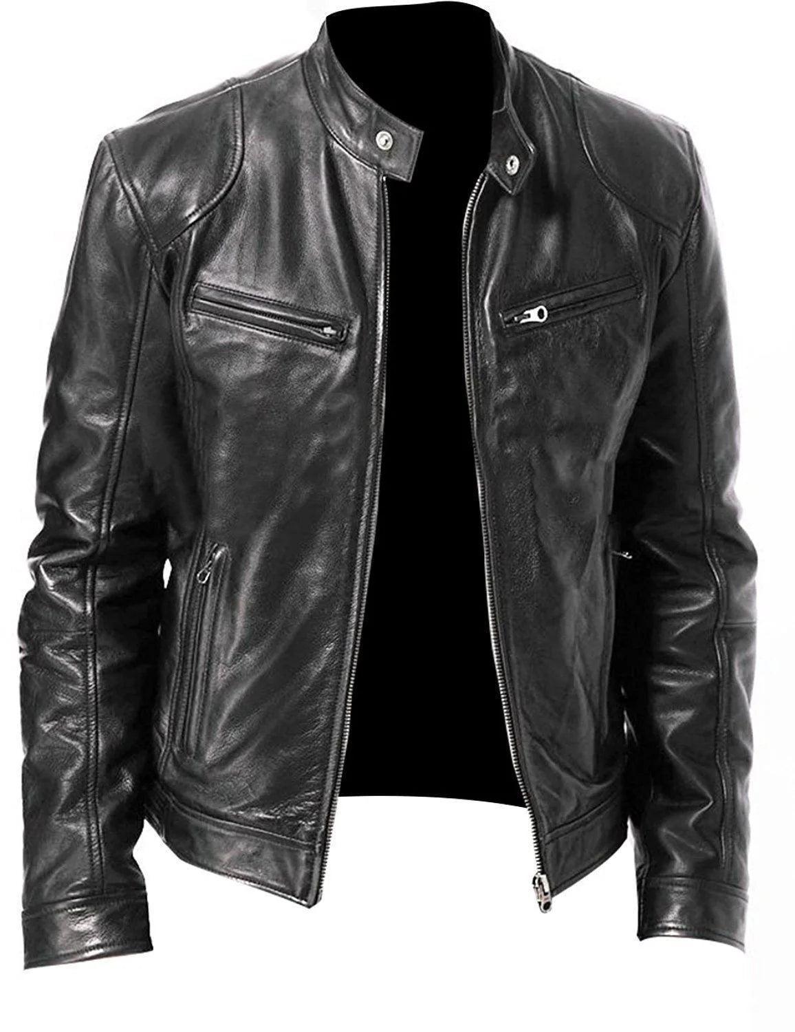 Elegant Slim Fit Men Leather Jacket-Leather Jacket-LeStyleParfait