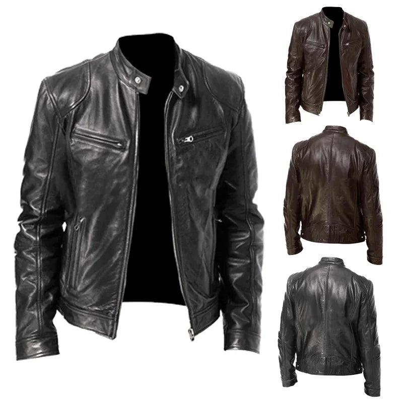 Elegant Slim Fit Men Leather Jacket-Leather Jacket-LeStyleParfait