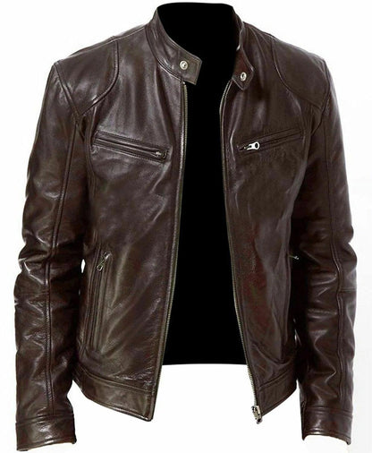 Elegant Slim Fit Men Leather Jacket-Leather Jacket-LeStyleParfait