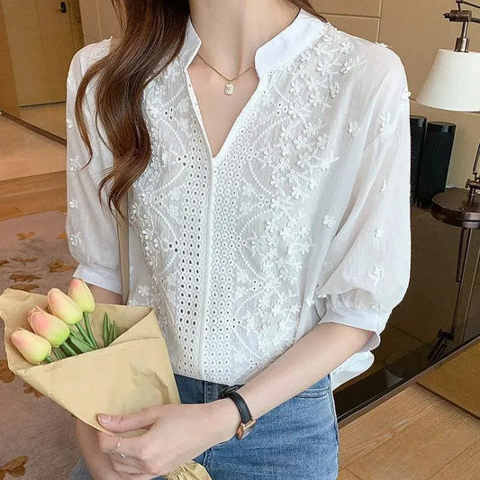 Embroidered White Blouse - Blouse - LeStyleParfait