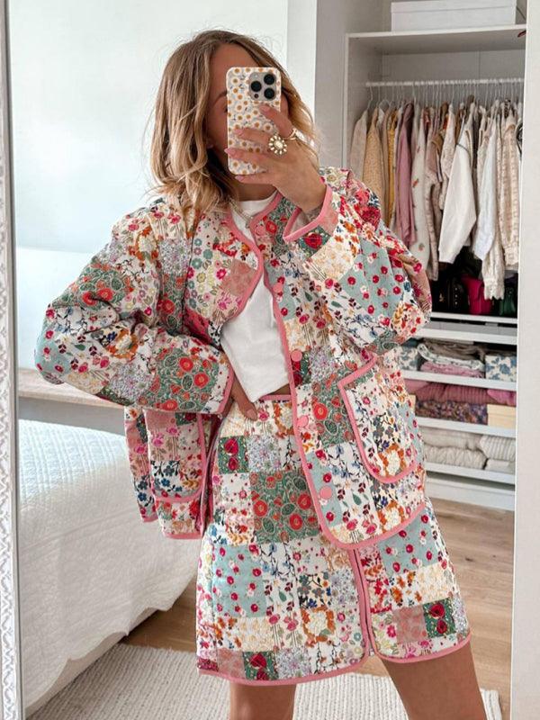 Floral Quilted Coat Women-Quilted Coat-LeStyleParfait