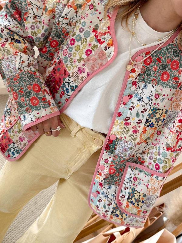 Floral Quilted Coat Women-Quilted Coat-LeStyleParfait