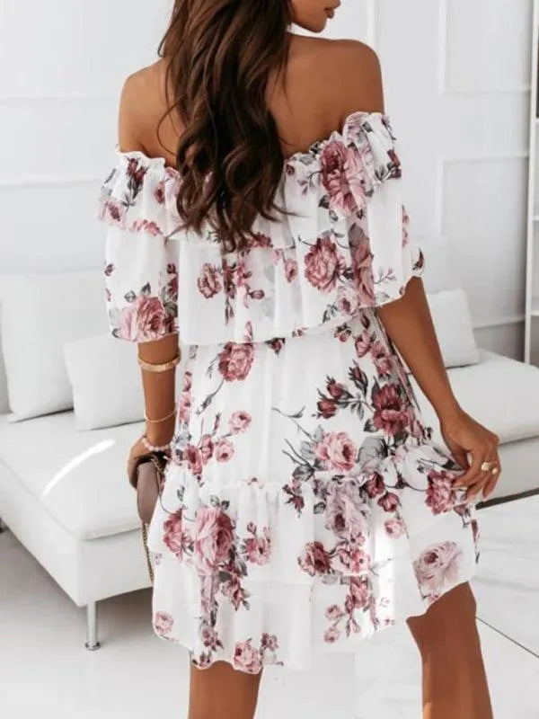 Floral Ruffle Mini Day Dress-LeStyleParfait