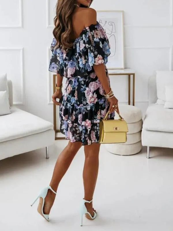 Floral Ruffle Mini Day Dress-LeStyleParfait