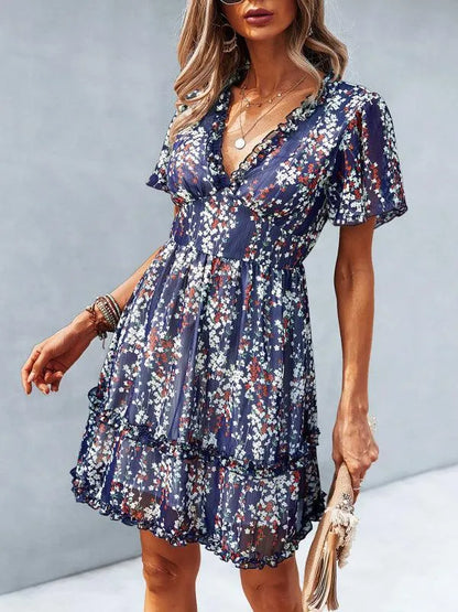 Floral Womens Mini Day Dress-LeStyleParfait