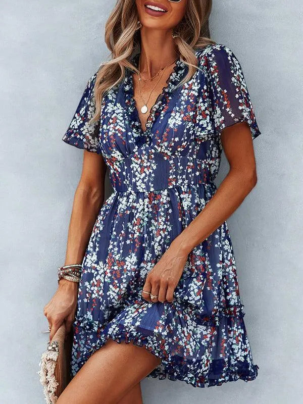 Floral Womens Mini Day Dress-LeStyleParfait