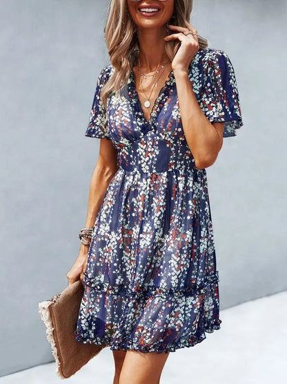 Floral Womens Mini Day Dress-LeStyleParfait