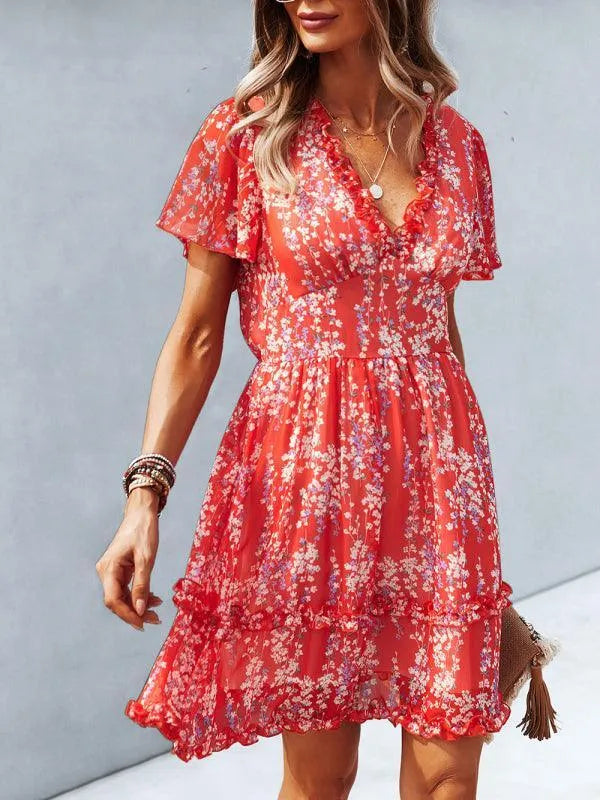 Floral Womens Mini Day Dress-LeStyleParfait