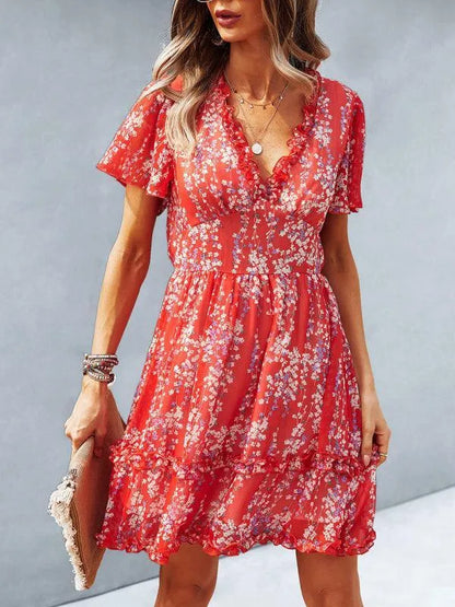 Floral Womens Mini Day Dress-LeStyleParfait