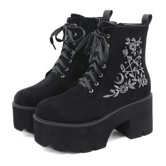 Flower Platform Ankle Boots - Boots - LeStyleParfait