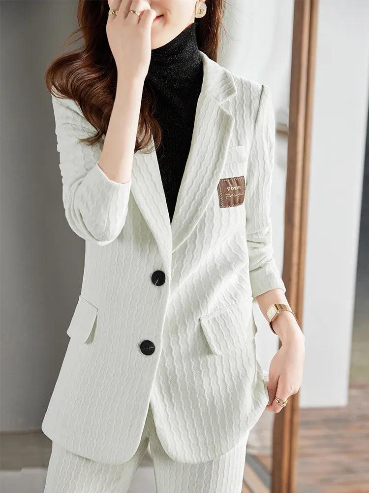 Formal Women Pant Suit with a Chest Badge - Pantsuit - LeStyleParfait