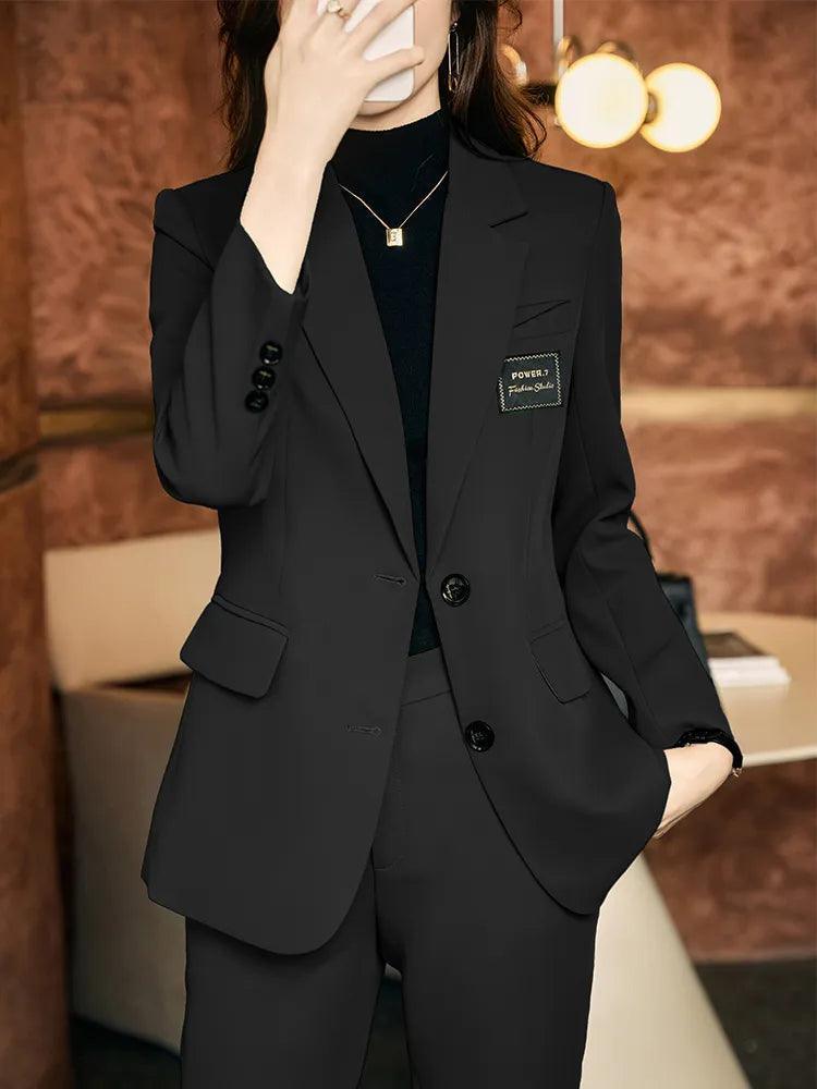 Formal Women Pant Suit with a Chest Badge - Pantsuit - LeStyleParfait