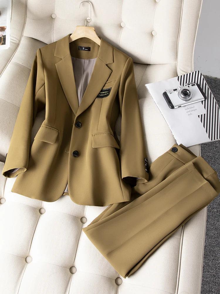 Formal Women Pant Suit with a Chest Badge - Pantsuit - LeStyleParfait