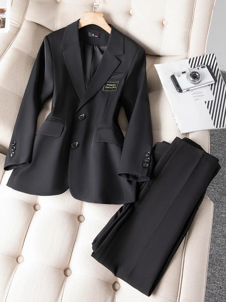 Formal Women Pant Suit with a Chest Badge - Pantsuit - LeStyleParfait