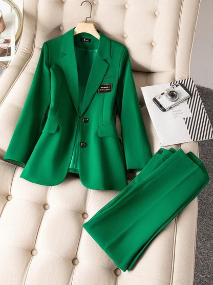 Formal Women Pant Suit with a Chest Badge - Pantsuit - LeStyleParfait