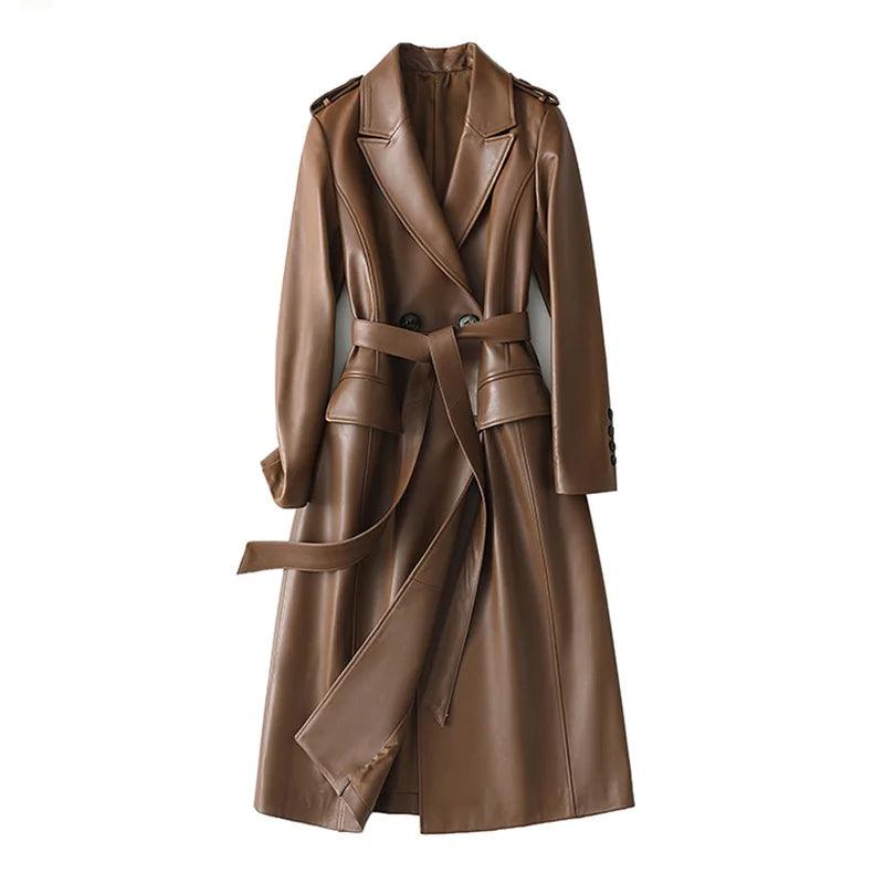 Genuine Leather Women's Trench Overcoat - Trench Coat - LeStyleParfait