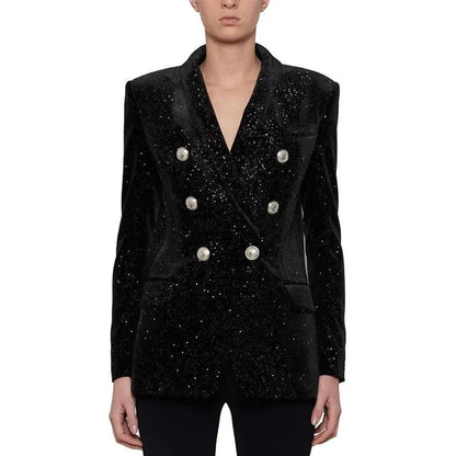 Glitter Velvet Blazer Women - Casual - Plain-Solid - Velvet Blazer - LeStyleParfait