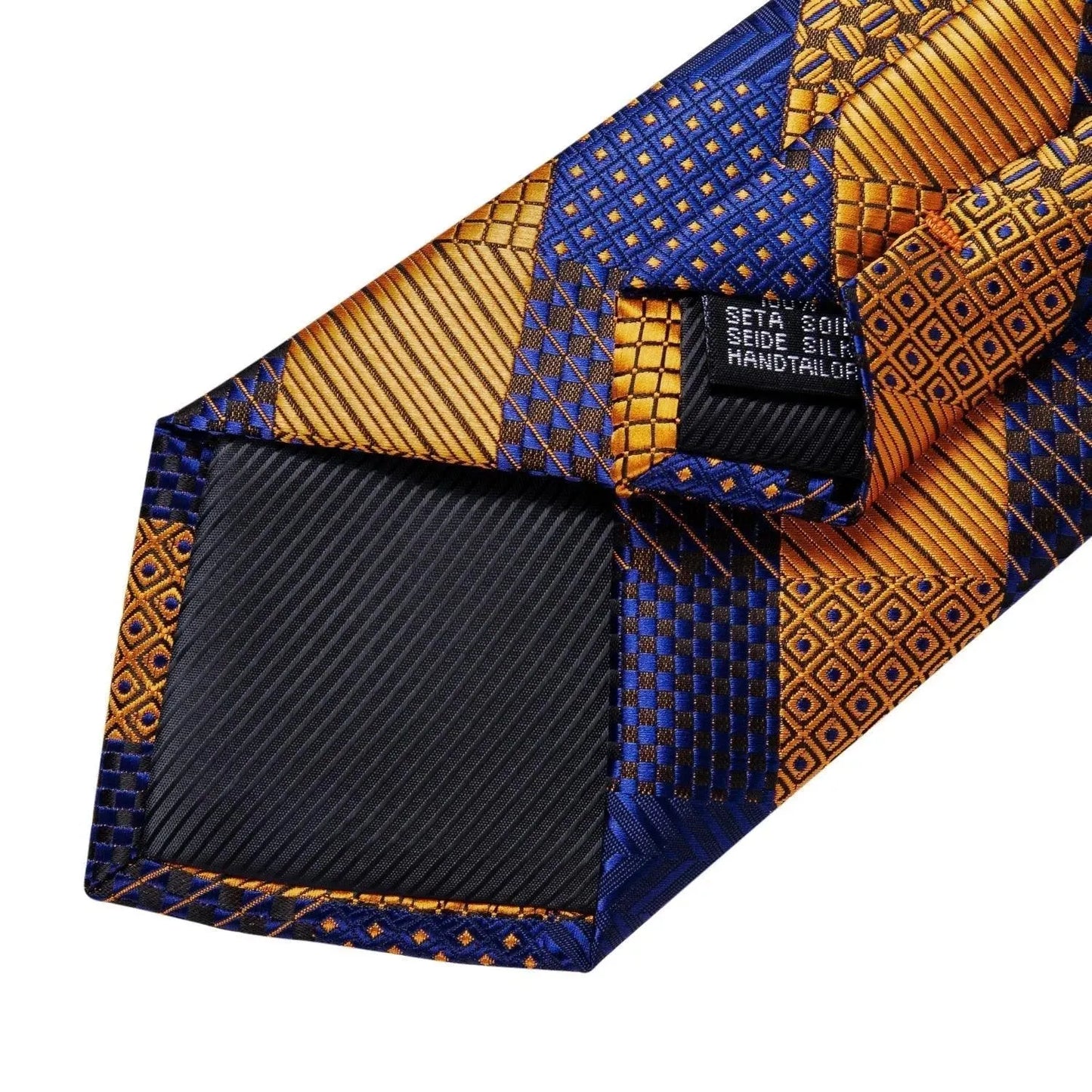 Gold Blue Striped Silk Necktie Set - Necktie - LeStyleParfait