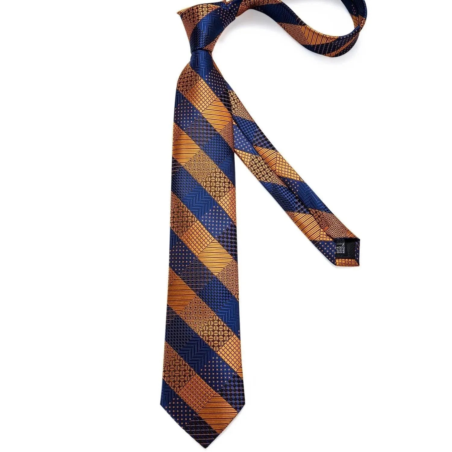 Gold Blue Striped Silk Necktie Set - Necktie - LeStyleParfait