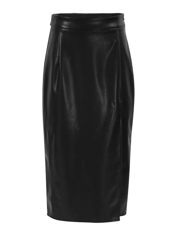 High Waist Leather Sheath Skirt with Slit - Leather Sheath Skirt - LeStyleParfait