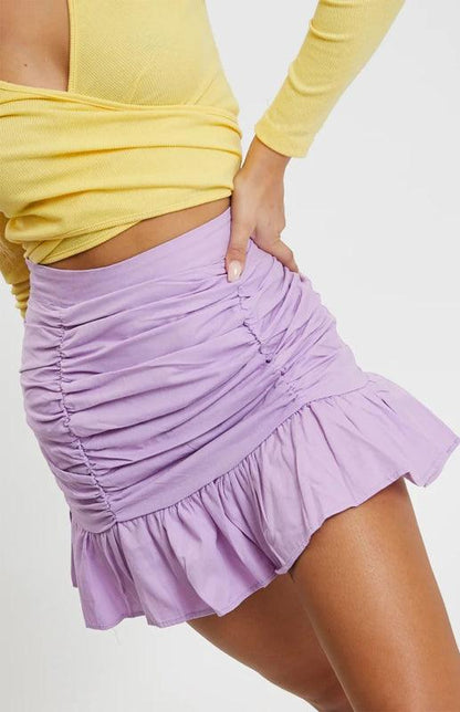 High-Waisted Pleated Ruffle Mini Skirt - Pleated Ruffle Mini Skirt - LeStyleParfait