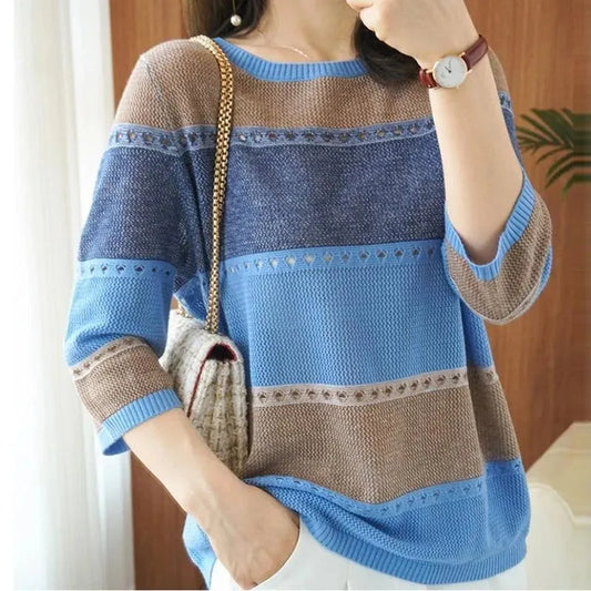 Holed Round Neck Knitted Sweater - Pullover Sweater - LeStyleParfait