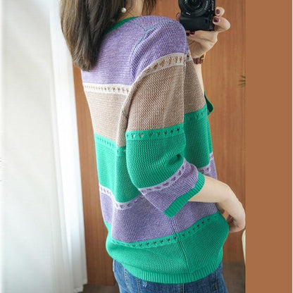 Holed Round Neck Knitted Sweater - Pullover Sweater - LeStyleParfait