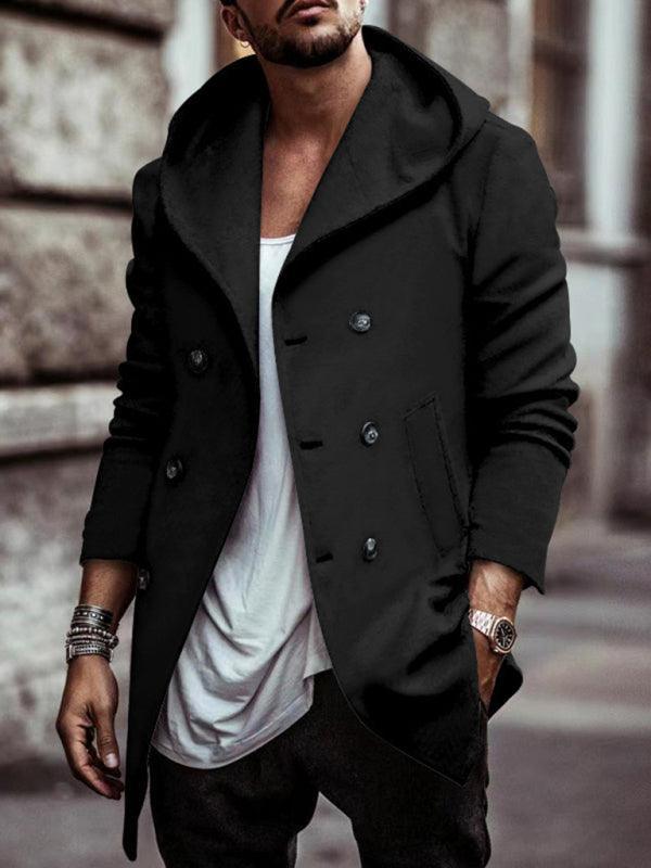 Hooded Men Double-Breasted Winter Coat - Pea Coat - LeStyleParfait