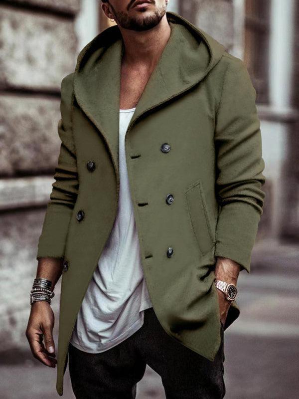 Hooded Men Double-Breasted Winter Coat - Pea Coat - LeStyleParfait