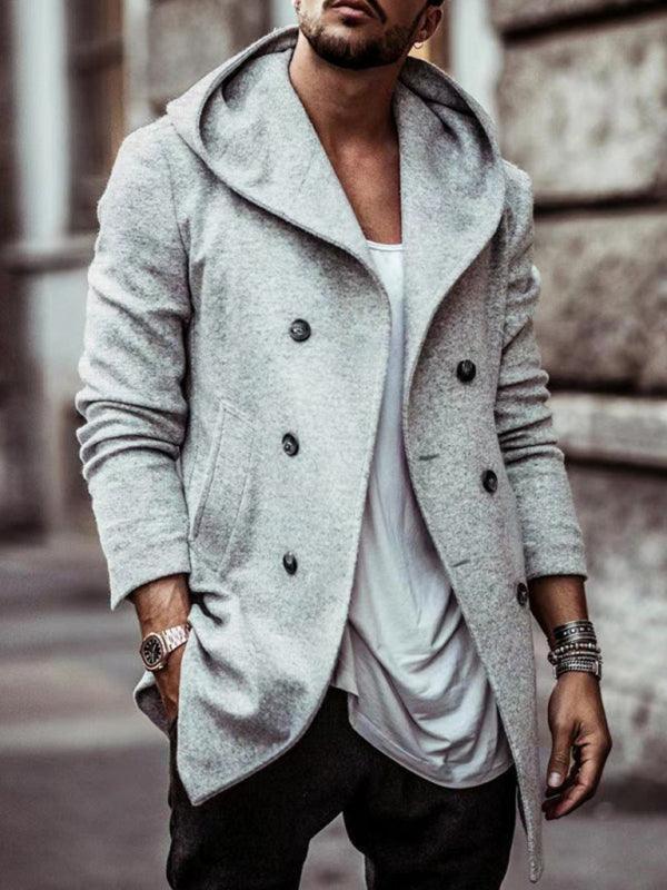 Hooded Men Double-Breasted Winter Coat - Pea Coat - LeStyleParfait