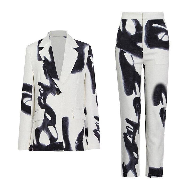 Ink Print Retro Style Pantsuit - Pantsuit - LeStyleParfait