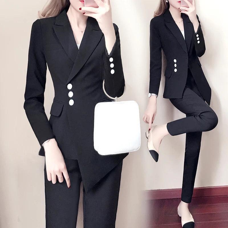 Irregular Women Pant Suit, Side Buttoned - Pantsuit - LeStyleParfait