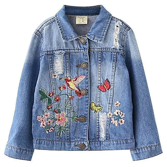 Kids Jacket Girls Jean Jacket Floral Ragged Jacket - Kids Jackets - LeStyleParfait