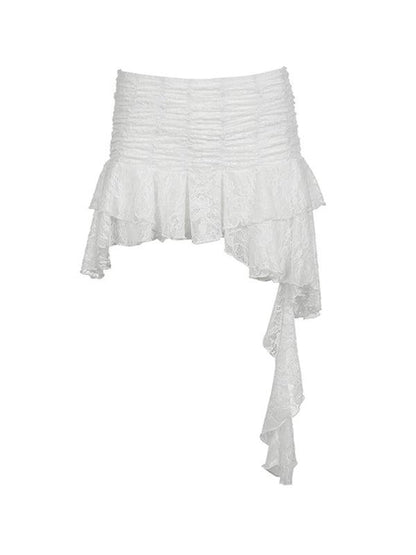 Lace Irregular Ruffled Mini Shirt - Ruffled Mini Shirt - LeStyleParfait