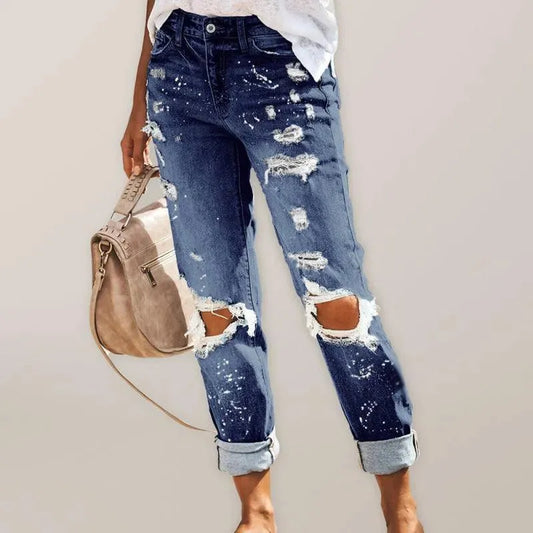 Ladies Ripped Straight-Leg Jeans - Women Jeans - LeStyleParfait