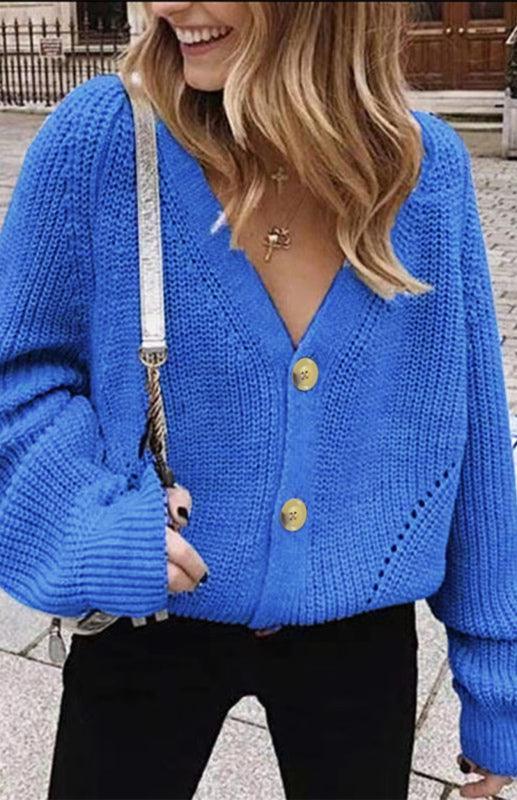 Lantern Sleeve Button Women Cardigan Sweater - Cardigan Sweater - LeStyleParfait