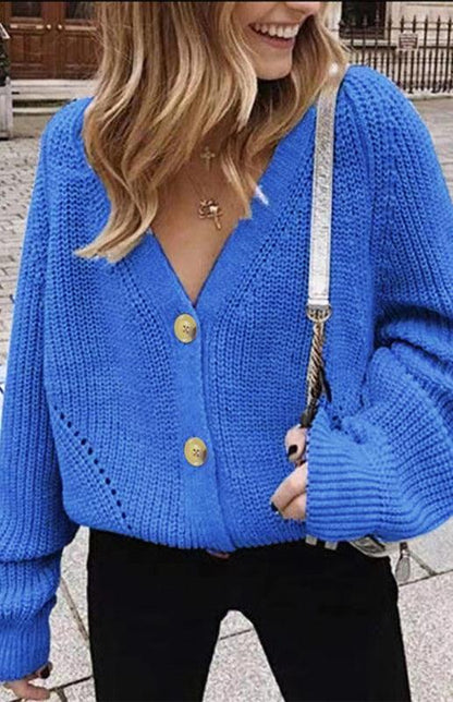 Lantern Sleeve Button Women Cardigan Sweater - Cardigan Sweater - LeStyleParfait