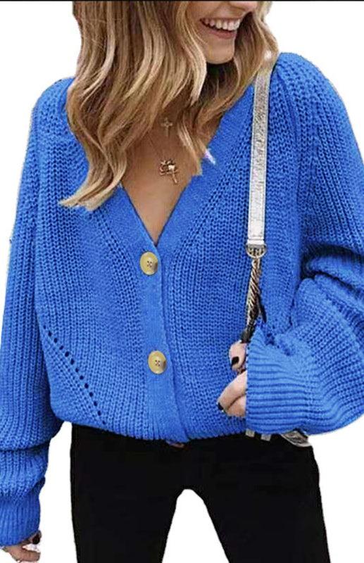 Lantern Sleeve Button Women Cardigan Sweater - Cardigan Sweater - LeStyleParfait