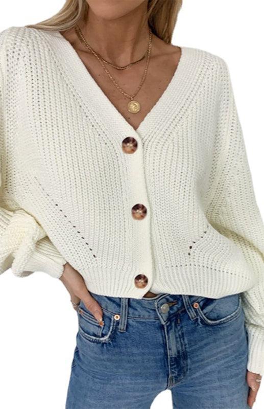 Lantern Sleeve Button Women Cardigan Sweater - Cardigan Sweater - LeStyleParfait