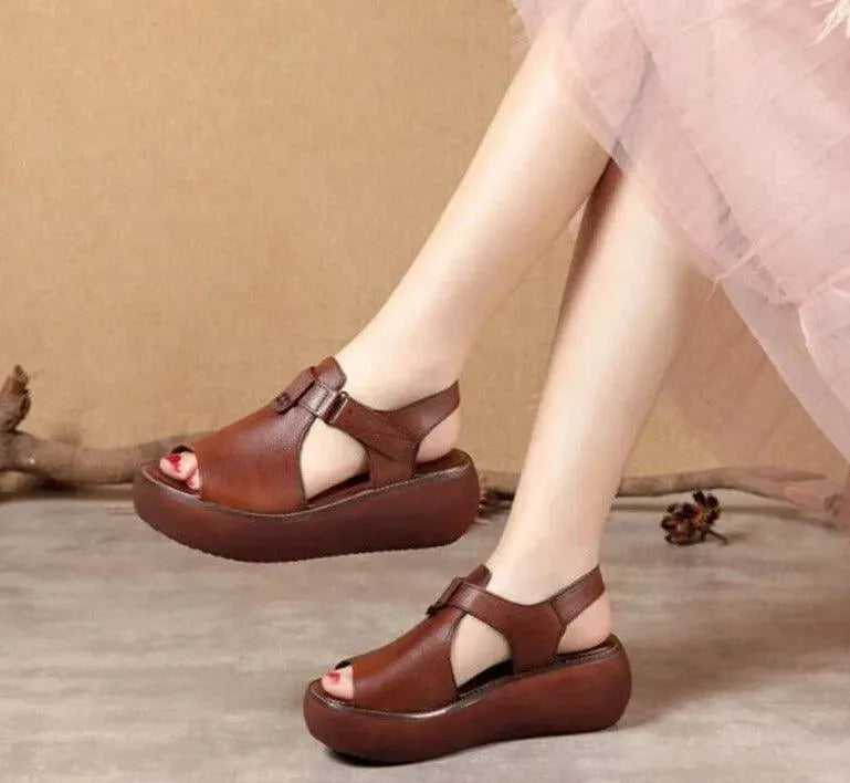 Leather Open-Toe Wedge Sandals - Wedge Shoes - LeStyleParfait