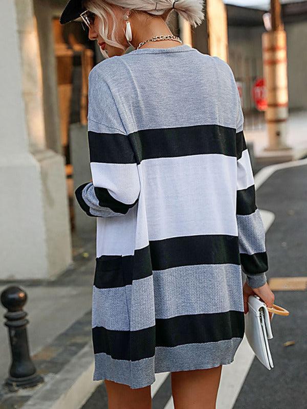 Long-Sleeved Striped Sweater Cardigan - Cardigan Sweater - LeStyleParfait