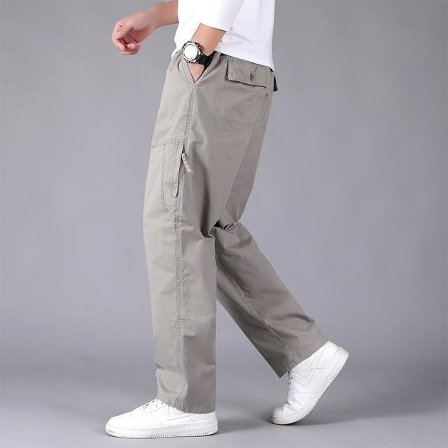 MRULIC jeans for men Mens Fashion Casual Loose Cotton Plus Size Pocket Lace  Up Elastic Waist Pants Trousers Men Casual Pants Khaki + XXL - Walmart.com