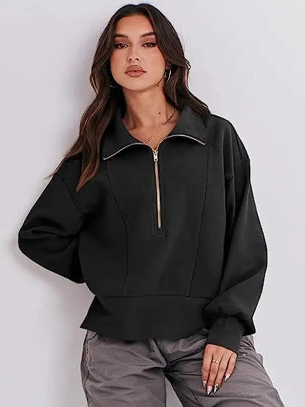 Loose Zipper Neck Women Sweatshirt - Women Sweatshirt - LeStyleParfait